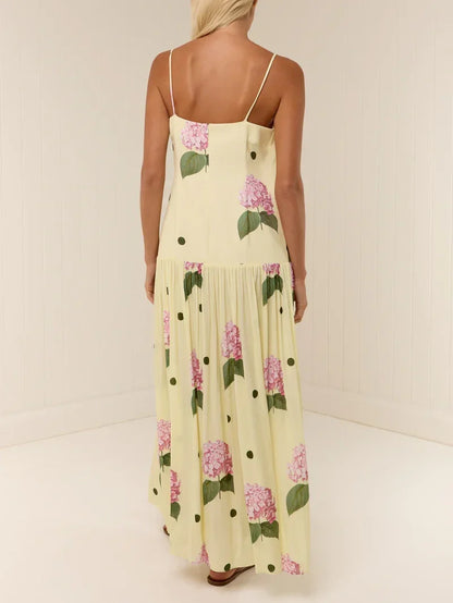 Polka Dot Floral Print Midi Dress